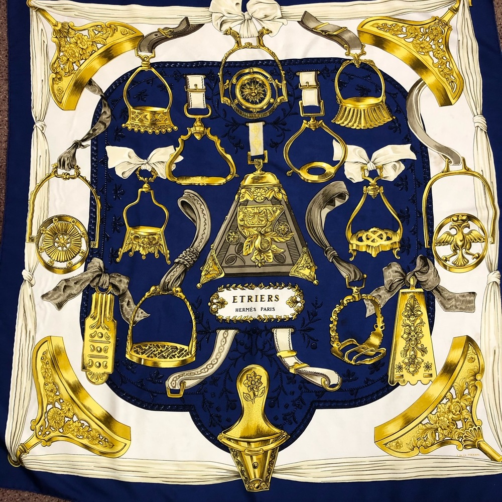 Vintage Hermès scarf, small stain, 34”x34”, silk
